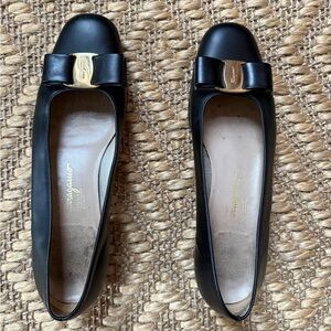 Salvatore Ferragamo Black Flats with Gold Buckle